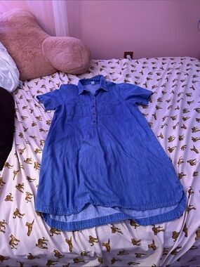 Old Navy Blue Denim Short-Sleeve Shirt Dress